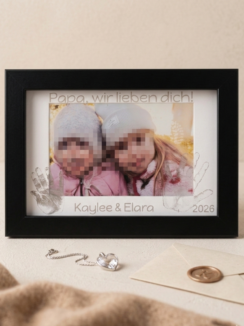 Bilderrahmen mit echter Handabdruck-Gravur, Geschenk, Vatertag, Geburtstag