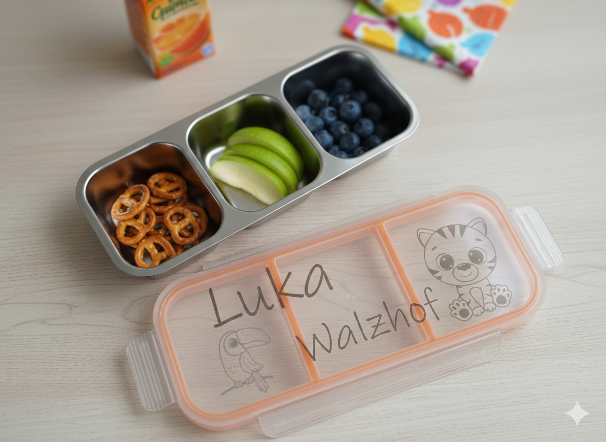 personalisierte Lunchbox, Vesperdose, Bentobox, Jausenbox, Brotdose, Frühstücksdose, Snack-Container für die Kita, Schule, Kindergarten