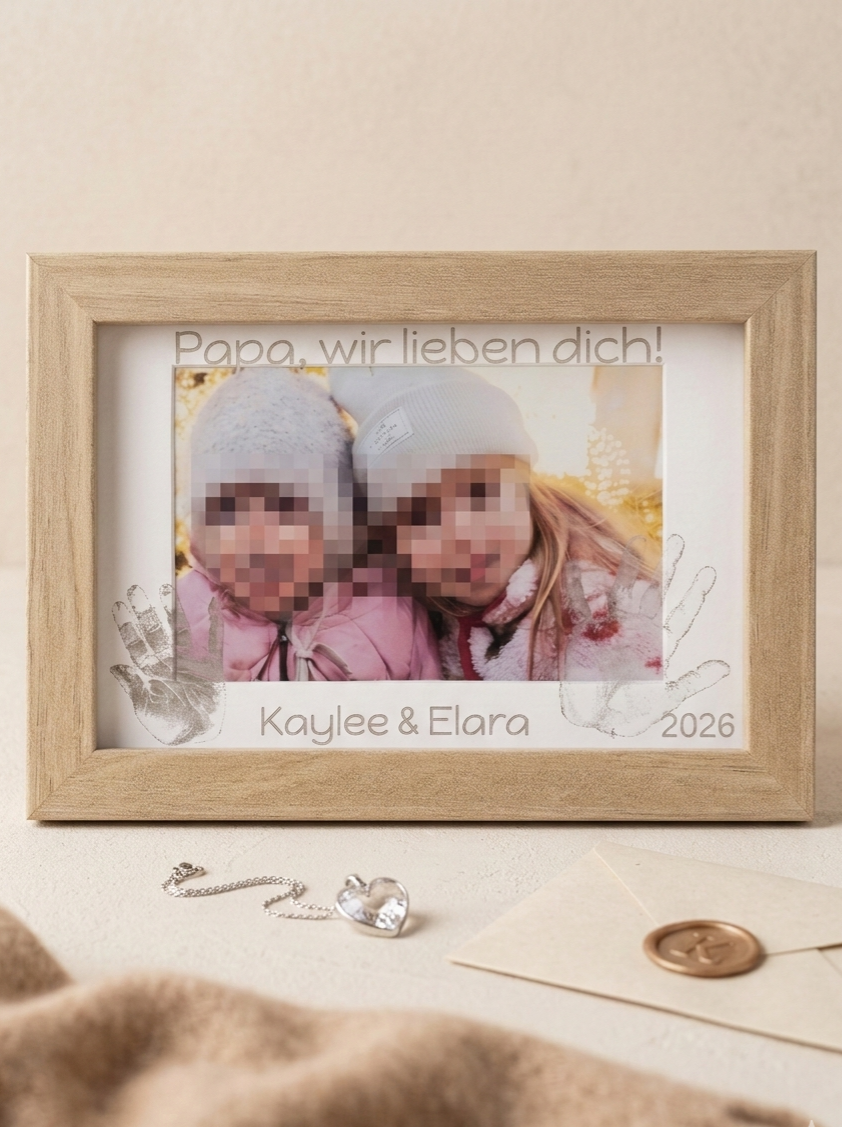 Bilderrahmen mit echter Handabdruck-Gravur, Geschenk, Vatertag, Geburtstag