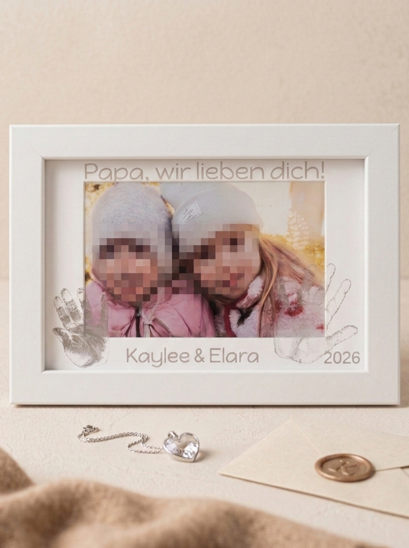 Bilderrahmen mit echter Handabdruck-Gravur, Geschenk, Vatertag, Geburtstag