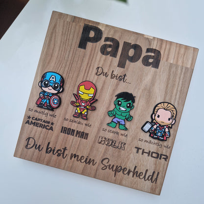 personalisierbares Vatertagsgeschenk, Superheld / Superhero / Marvel / Schild / Vatertag / Papa Geschenk