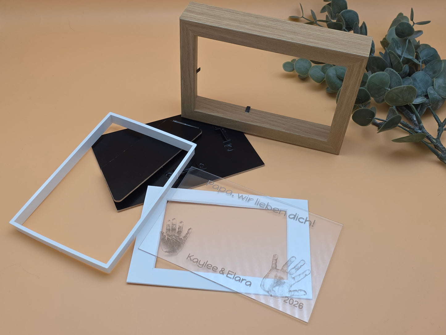 Bilderrahmen mit echter Handabdruck-Gravur, Geschenk, Vatertag, Geburtstag